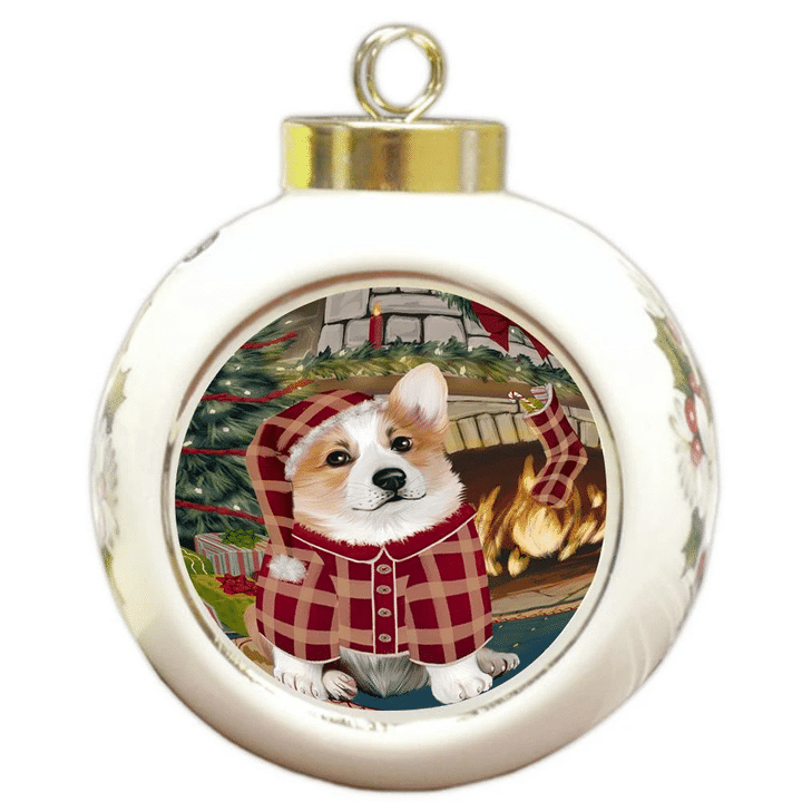 Red Pattern Gift Corgi Dog Round Ball Ornament