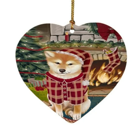Red Pattern The Stocking Was Hung Shiba Inu Dog Heart Ornament