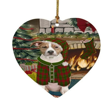 Funny Dog American Staffordshire Terrier On Heart Ornament