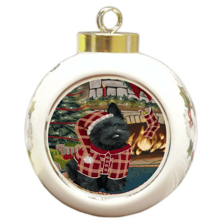 Funny Black Scottish Terrier Dog With Tree In House Ornament