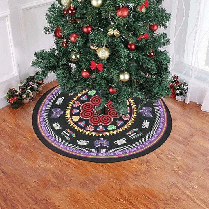 Beautiful Purple Hmong Christmas Design Tree Skirt