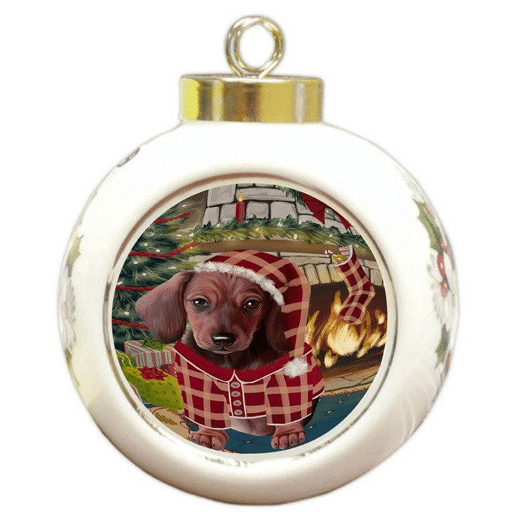 Red Pattern Gift Dachshund Dog Round Ball Ornament