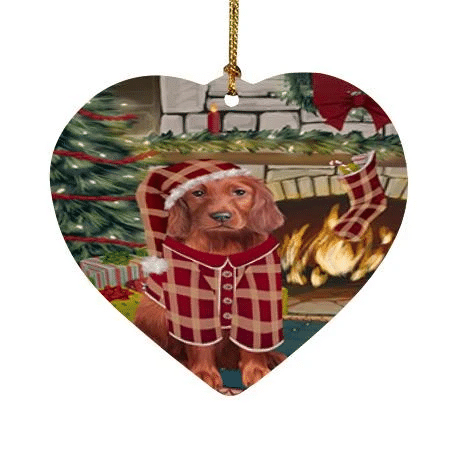 Brown Irish Red Setter Dog With Gifts And Tree Ornament