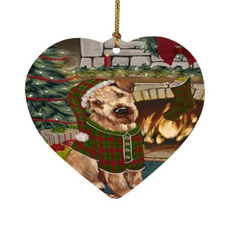 Green And Red Pattern Gift Airedale Terrier Dog Heart Ornament