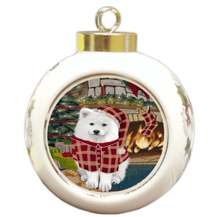 Red Pattern Gift Samoyed Dog Round Ball Ornament