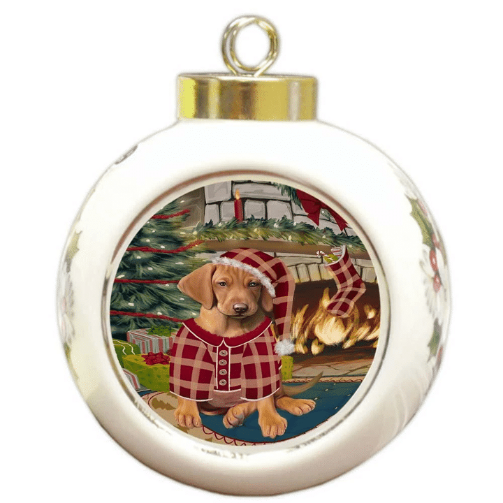 Red Pattern Gift Vizsla Dog Round Ball Ornament