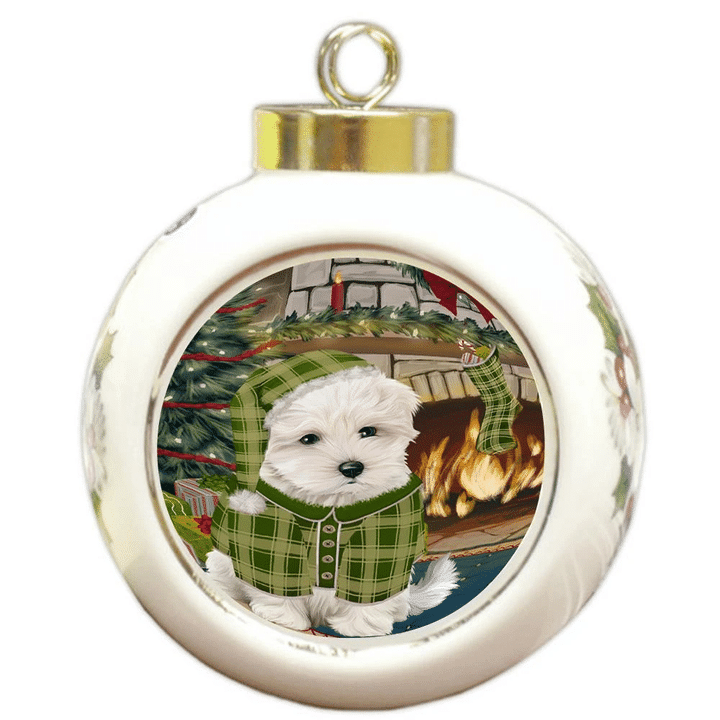 Green Pattern Gift Maltese Dog Round Ball Ornament
