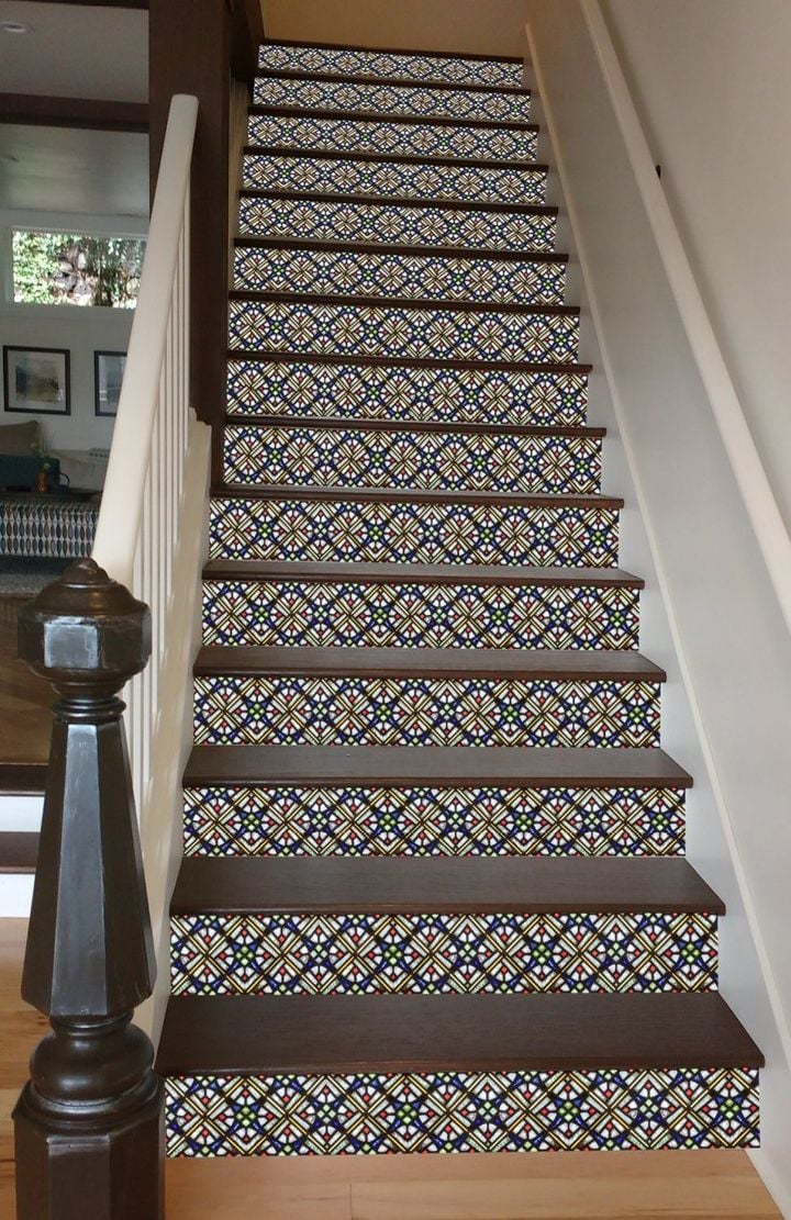 Blue Rhombus Pattern Stair Stickers Stair Decals Home Decor