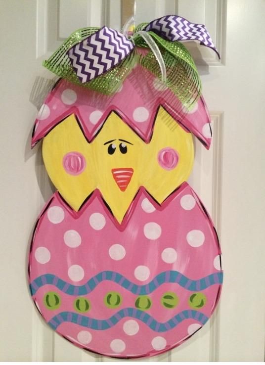Adorable Easter Egg With Chick Wooden Custom Door Sign Home Decor