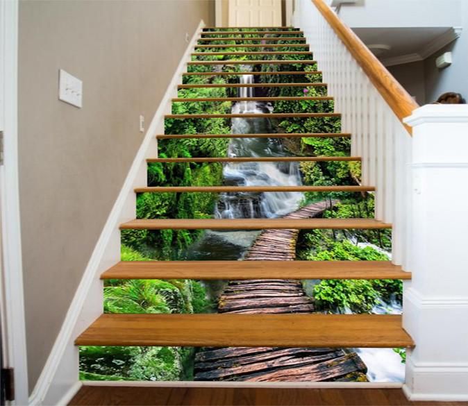 Amazing Mountain River Wood Bridge Stair Stickers Stair Decals Home Decor