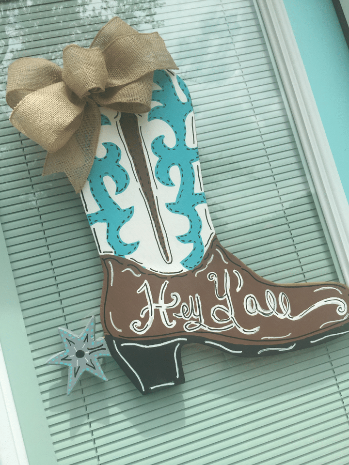 Nice Design Boot Wooden Custom Door Sign Home Decor With Bow
