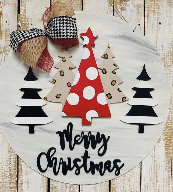 Enticing Christmas Trees With Merry Christmas Wooden Custom Door Sign Home Decor