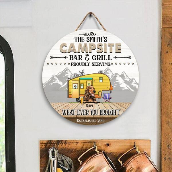 Love Dog Wooden Circle Door Sign Home Decor Custom Name Campsite Bar And Grill