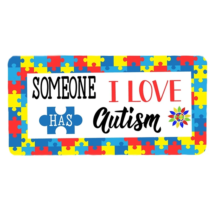 Puzzle Someone I Love Has Autism Wooden Rectangle Door Sign Home Decor