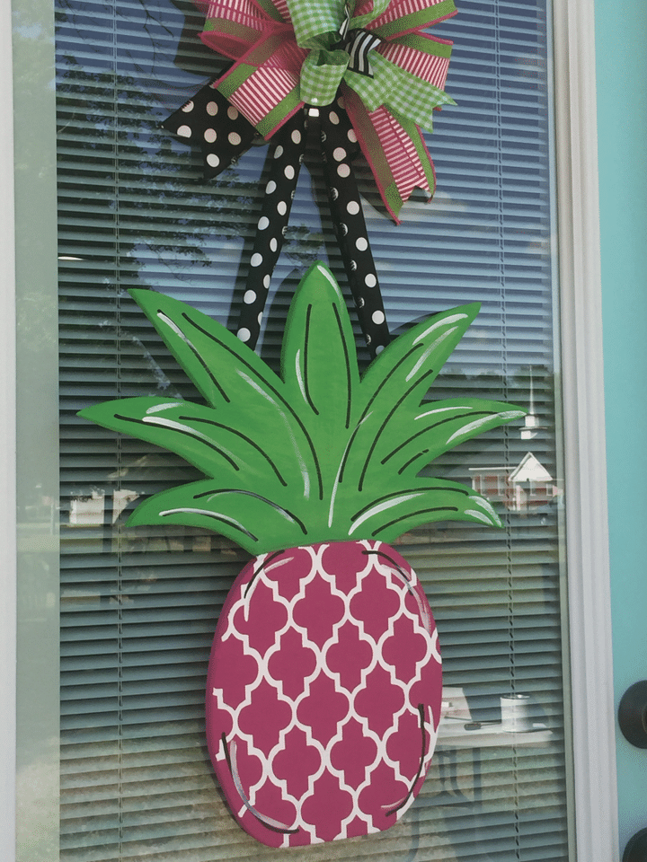 Pretty Geometric Pineapple Wooden Custom Door Sign Home Decor With Bow