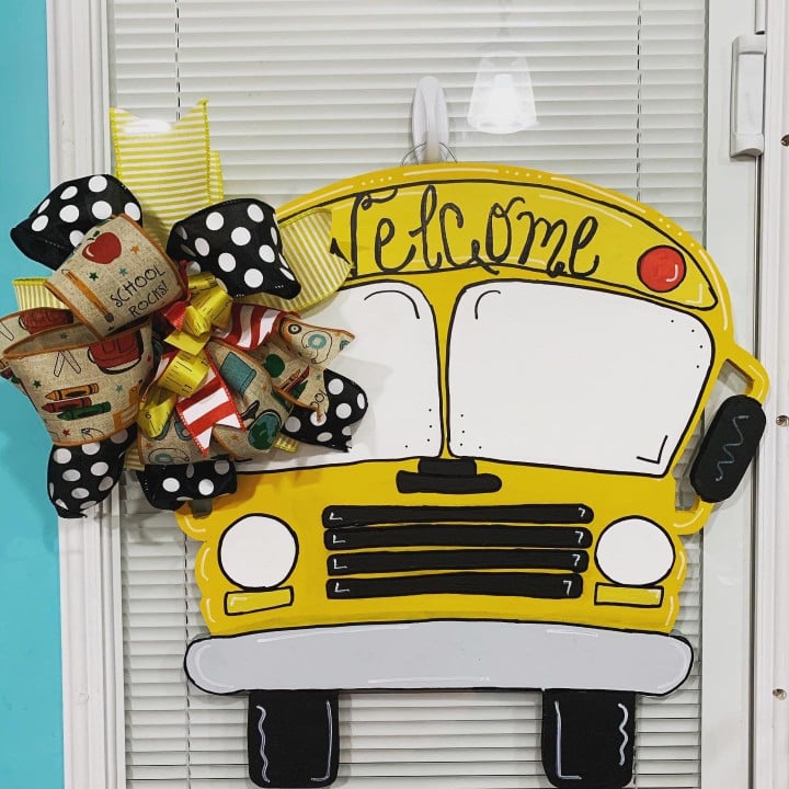 Pretty Design The School Bus Wooden Custom Door Sign Home Decor With Bow