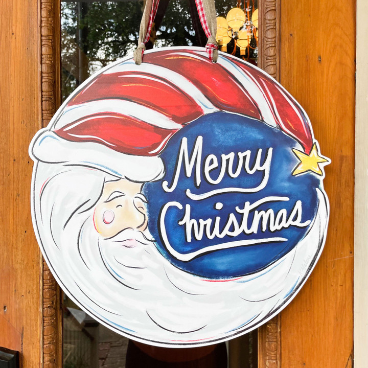 Wooden Custom Door Sign Home Decor Santa Moon With Lighter Skin Merry Christmas