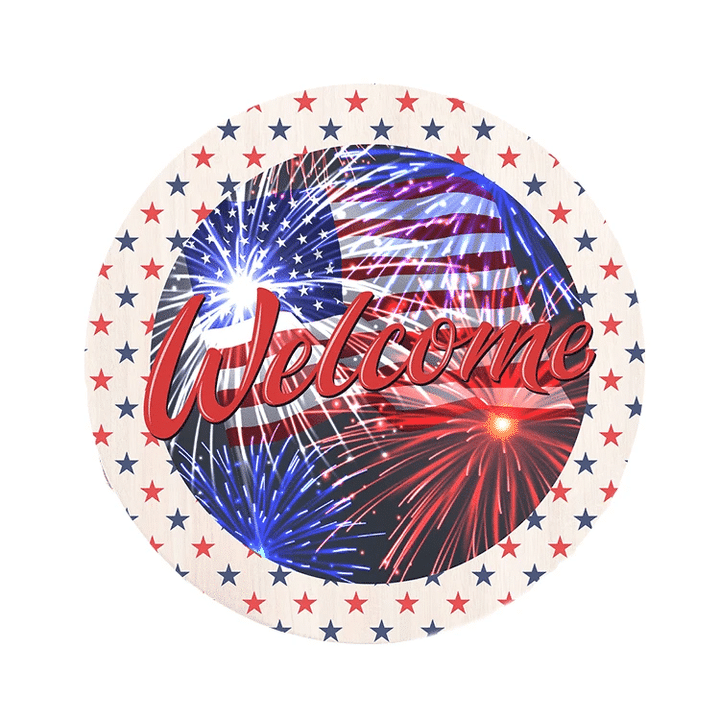 Vivid Fourth Of July Fireworks Wooden Circle Door Sign Home Decor