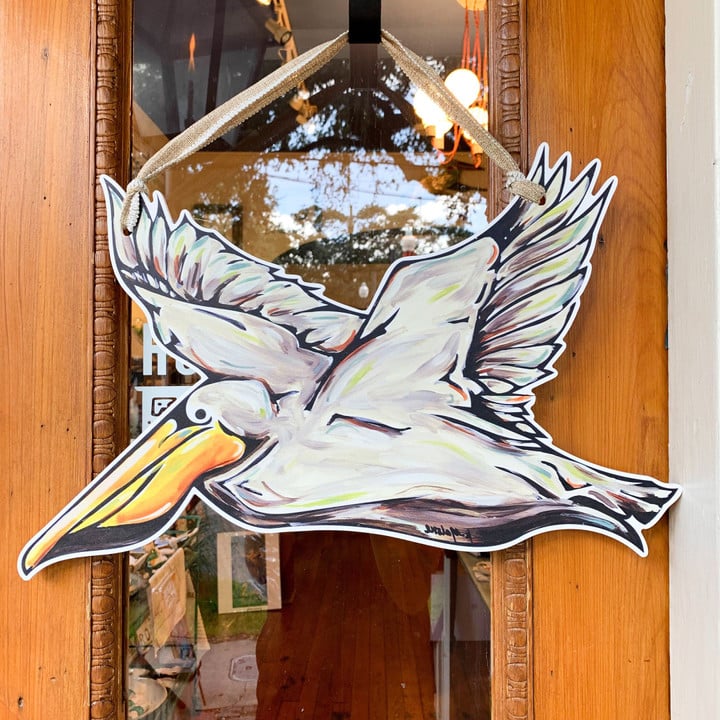 Pelican Flying Bird Species Wooden Custom Door Sign Home Decor