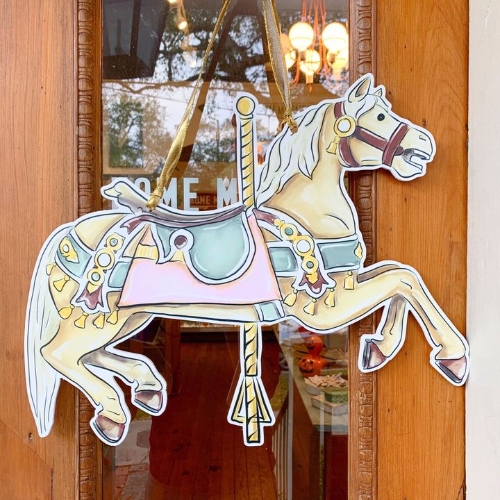 Adorable City Park Flying Horse Wooden Custom Door Sign Home Decor