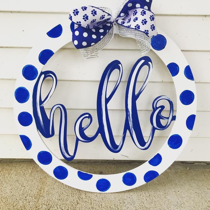 Hello Door Hanger With Circle Border Wooden Circle Door Sign Home Decor With Bow