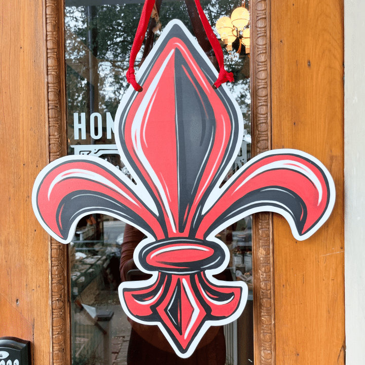Cool Wooden Custom Door Sign Home Decor Red And Black Fleur De Lis
