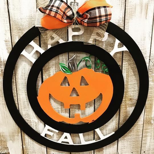 Lovely Design Happy Fall Jack-o-lantern Wooden Circle Door Sign Home Decor With Bow