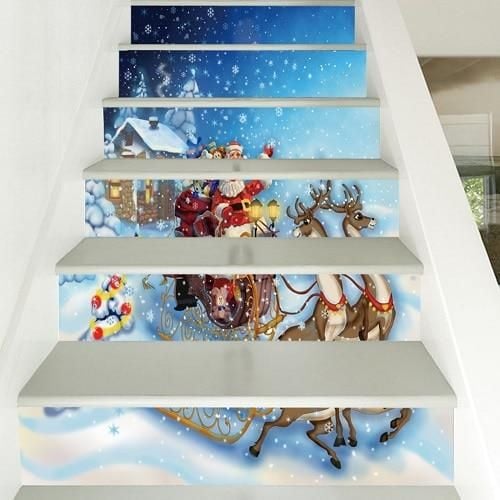 Christmas Santa Smile Pattern Stair Stickers Stair Decals Home Decor