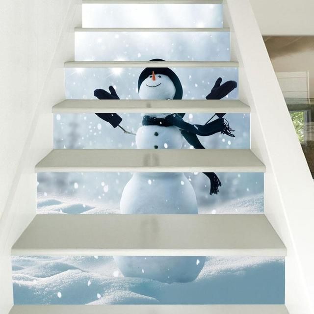 Christmas Snowman Smile Pattern Stair Stickers Stair Decals Home Decor