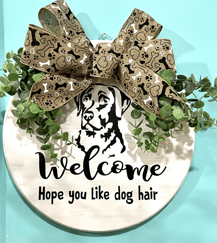 Cute Lab Circle Wooden Circle Door Sign Home Decor With Bow