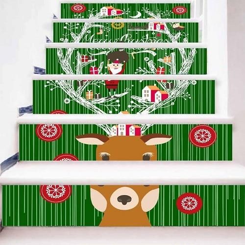 Christmas Deer Santa Pattern Stair Stickers Stair Decals Home Decor