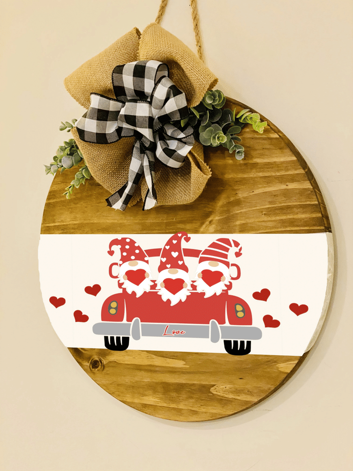 Red And White Valentine's Gnome Wooden Circle Door Sign Home Decor