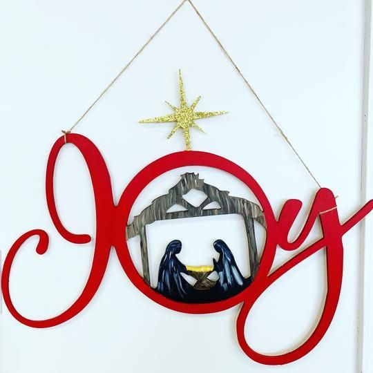 Joy Nativity Scene Christmas Wooden Custom Door Sign Home Decor