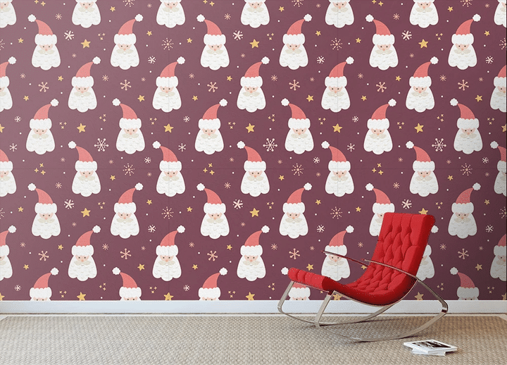Christmas Father Santa Claus With Snowflakes And Stars Wallpaper Wall Mural Home Decor