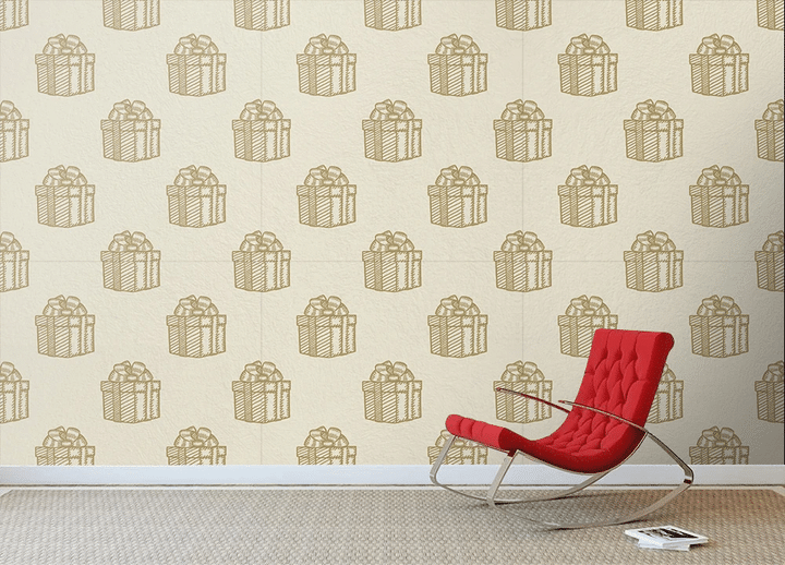 Hand Drawn Brown Gift Boxes Pattern For Christmas Day Wallpaper Wall Mural Home Decor