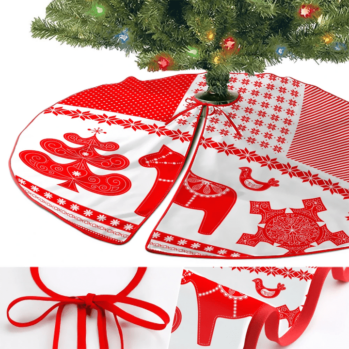 Christmas Red And White Decoration With Horse Christmas Tree Skirt Home Decor
