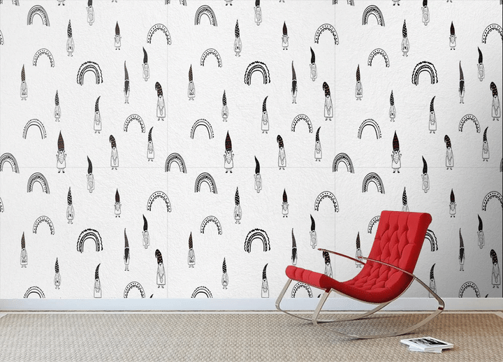 Smile Cute Gnome Kids And Rainbow Hand Drawn Wallpaper Wall Mural Home Decor