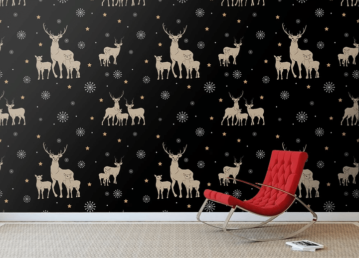 Christmas Winter Family Reindeer Star And Snowflake Wallpaper Wall Mural Home Decor