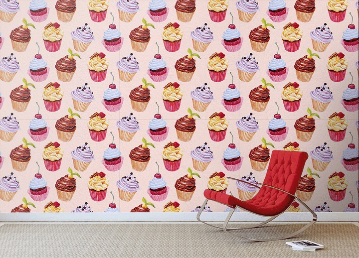 Multicolored Cream Cakes Cupcakes On Pink Background Wallpaper Wall Mural Home Decor