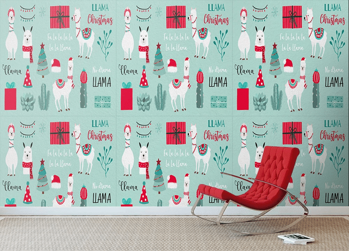 Llama Christmas With Gifts And Cactus Trees Wallpaper Wall Mural Home Decor
