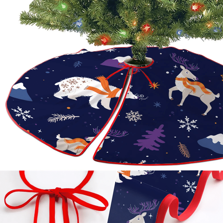 Christmas With Polar Bear And Reindeer In Scarfs Christmas Tree Skirt Home Decor