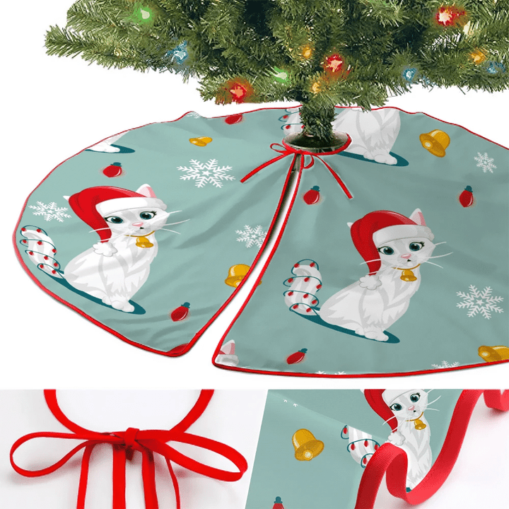 Cartoon Santa Claus With Bell And Red Lamp Christmas Tree Skirt Home Decor