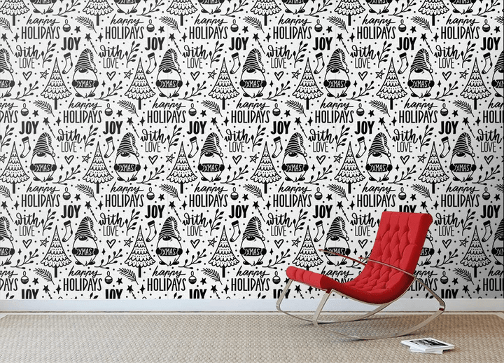 Black And White Holidays Doodle Holidays Gnomes With Love Wallpaper Wall Mural Home Decor