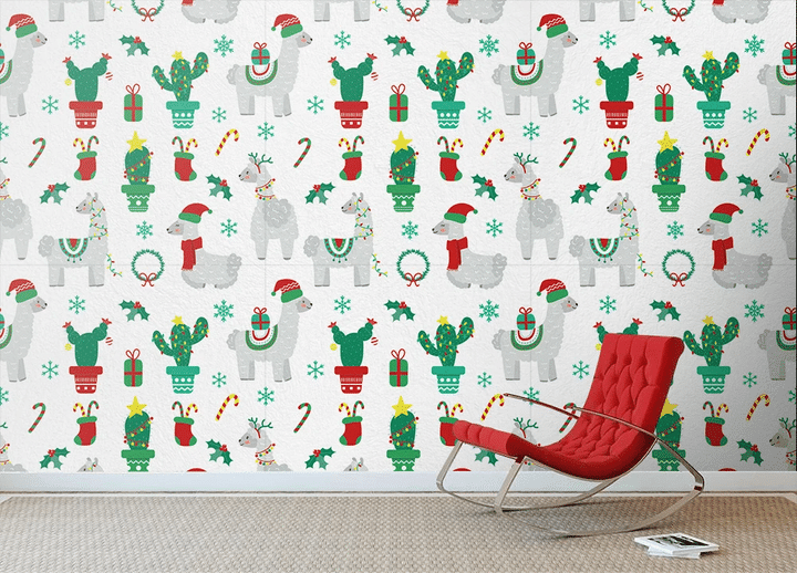 Christmas Cactus Plant With Llama Alpaca Wallpaper Wall Mural Home Decor