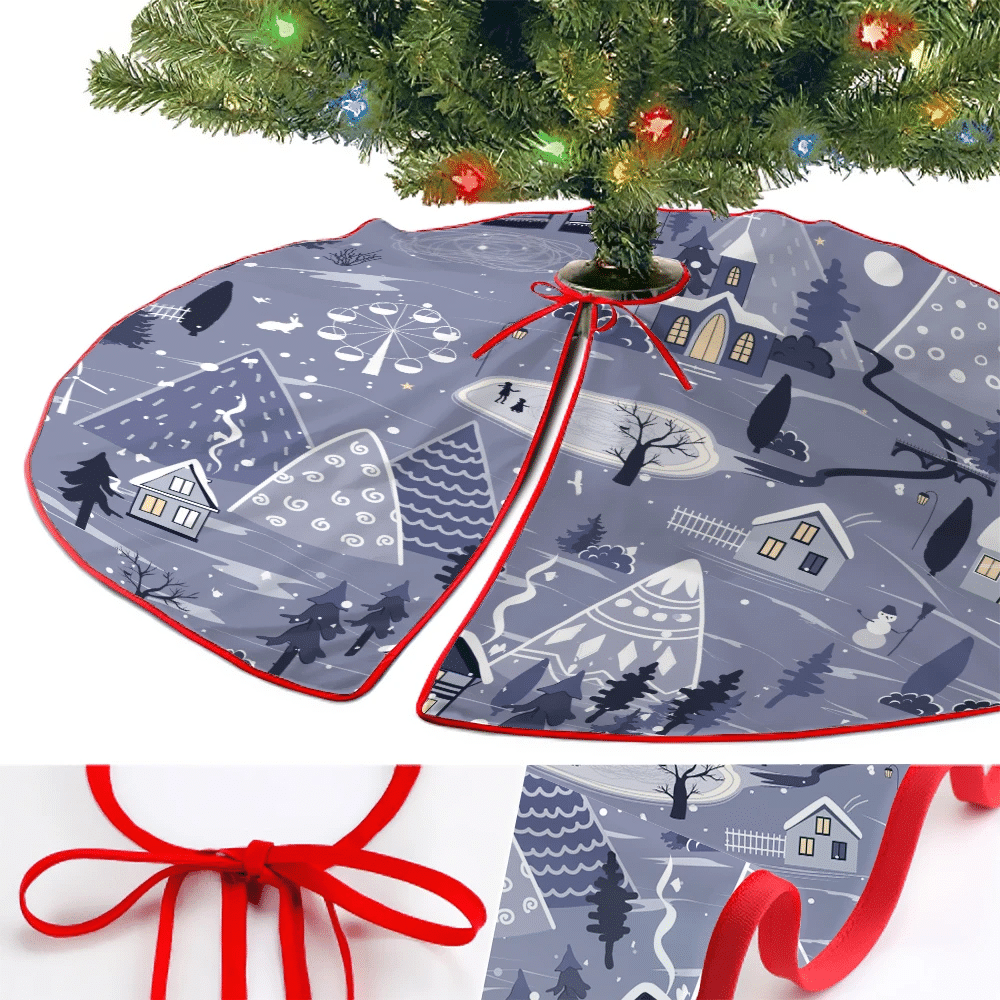 Beautiful Christmas Nature With City In The Mountains Christmas Tree Skirt Home Decor