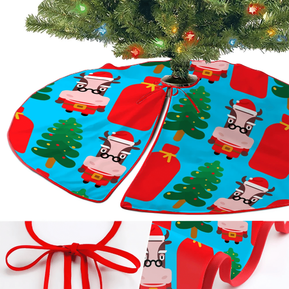 Santa Claus Cow And Christmas Tree Christmas Tree Skirt Home Decor