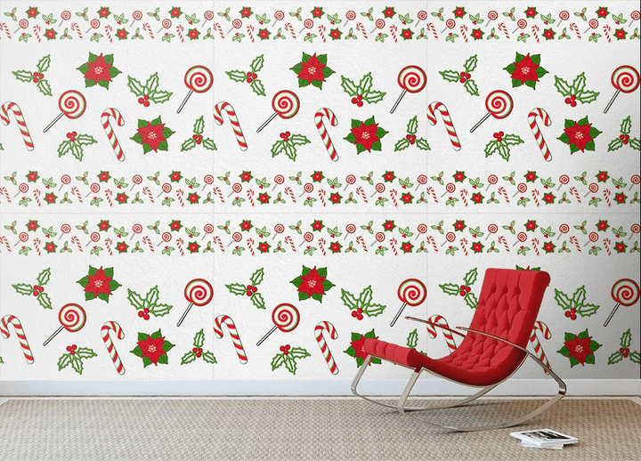Christmass Poinsettia Mistletoeholly Berries And Candy Wallpaper Wall Mural Home Decor