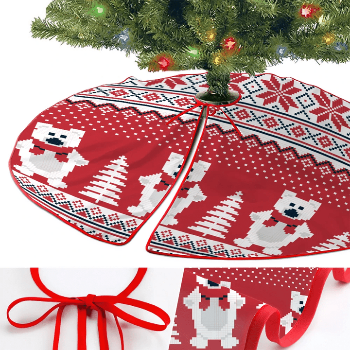 New Year's Christmas Pixel In Bears Christmas Tree Skirt Home Decor
