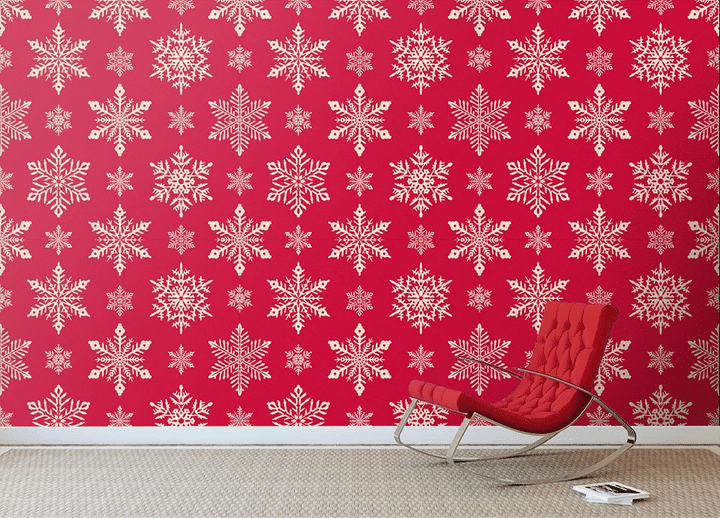 Red And White Snowflakes Christmas Symbols Pattern Wallpaper Wall Mural Home Decor