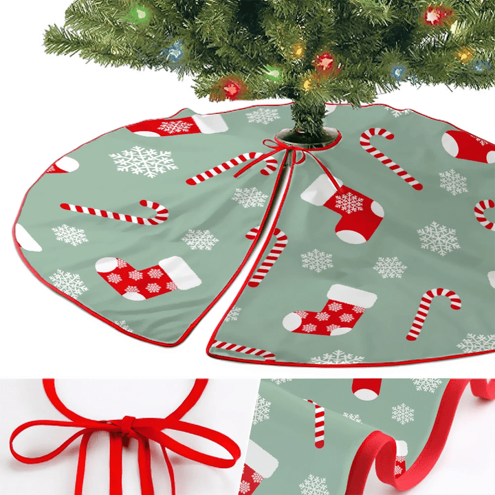 Christmas Red Socks Candy Canes And White Snowflakes Christmas Tree Skirt Home Decor